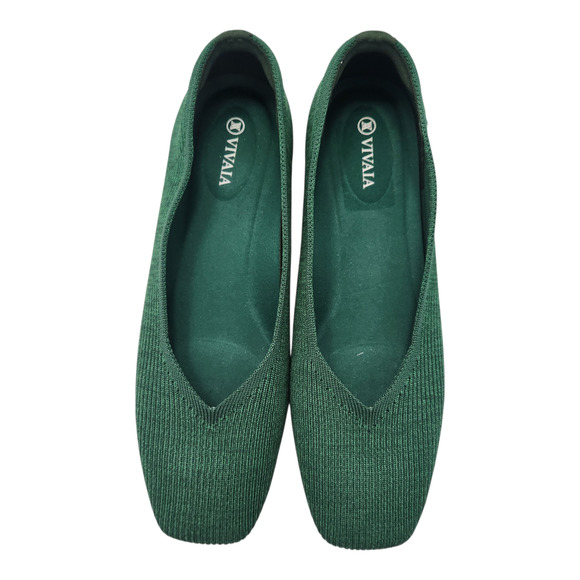 VIVAIA Margot Square-Toe V-Cut Flats 42/10.5 Forest Green Classic Office Career - Picture 1 of 8